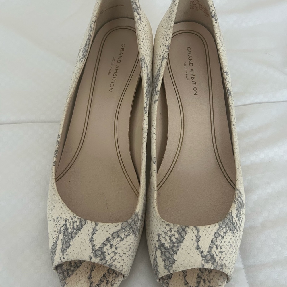 Cole Haan Cream and Gray Heels with Snakeskin Pattern